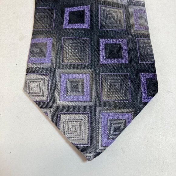 Pronto Uomo Silk Tie Vintage Purple Gray Geometric Square 100% Silk as is - Picture 4 of 7